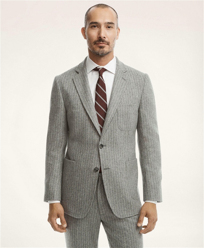 Photo: Brooks Brothers Men's Knit Pinstripe Suit Jacket | Light Grey