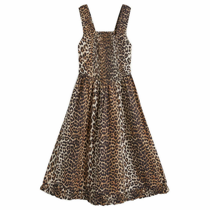 Photo: GANNI Women's Midi Strap Smock Dress in Leopard