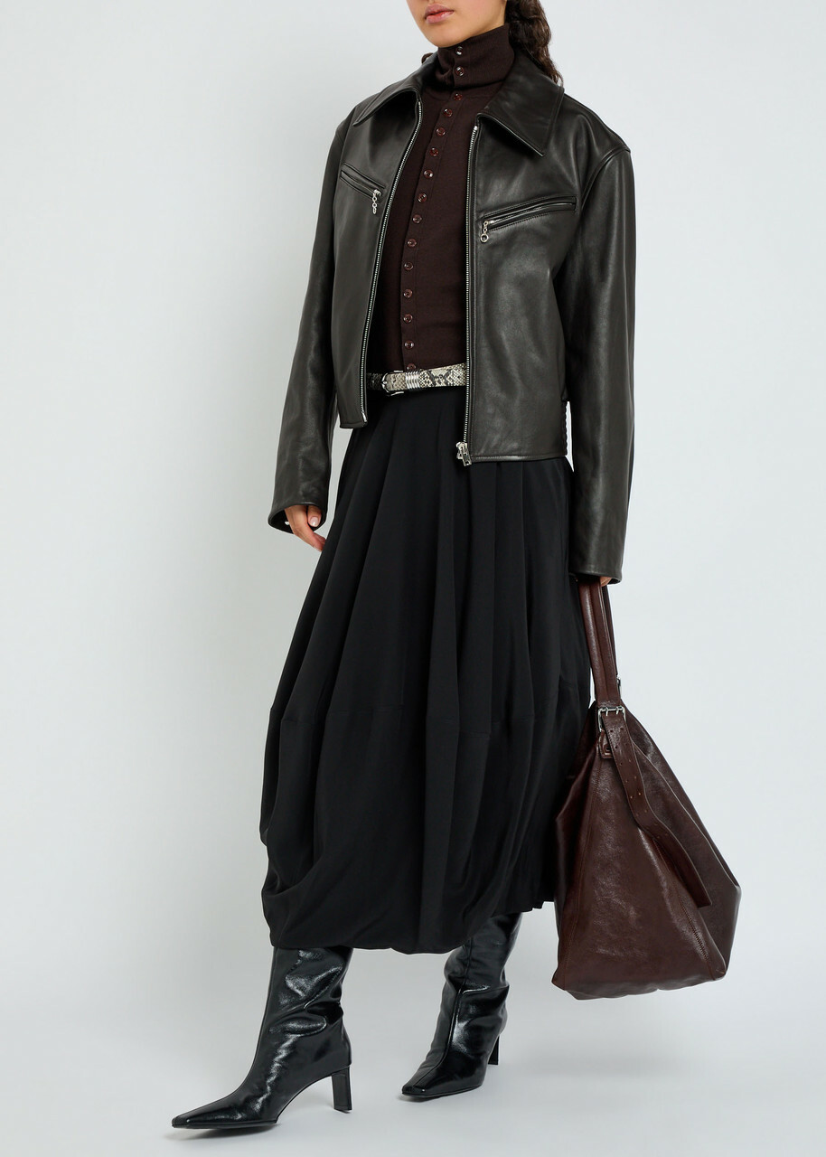Lemaire Leather Jacket Dark Brown
