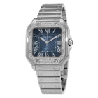 Cartier Santos Medium Model Automatic Diamond Blue Dial Ladies Watch W4SA0006