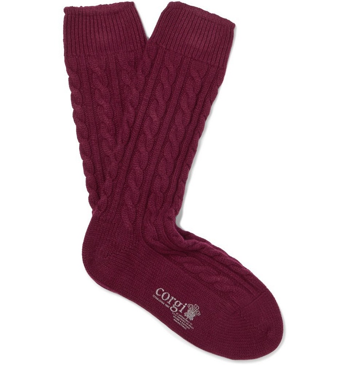 Photo: Kingsman - Cable-Knit Cashmere Socks - Burgundy