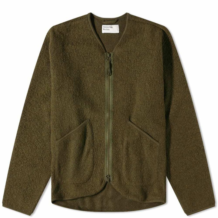 Photo: Universal Works Men's Tibet Fleece Zip Liner Jacket in Olive