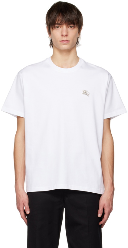 Photo: Burberry White Crystal-Cut T-Shirt