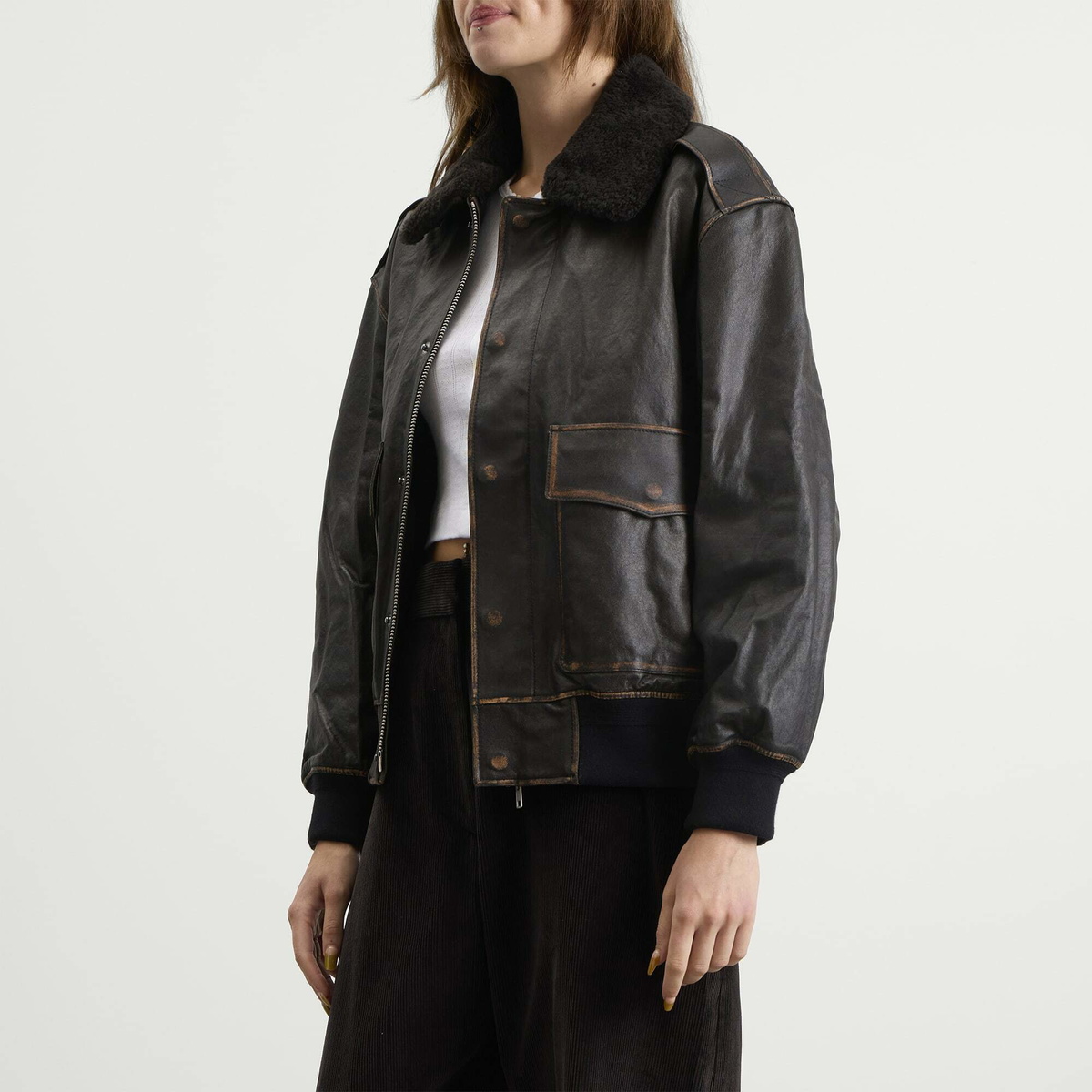 DUNST Women's Detachable A-2 Leather Blouson in Brushed Black