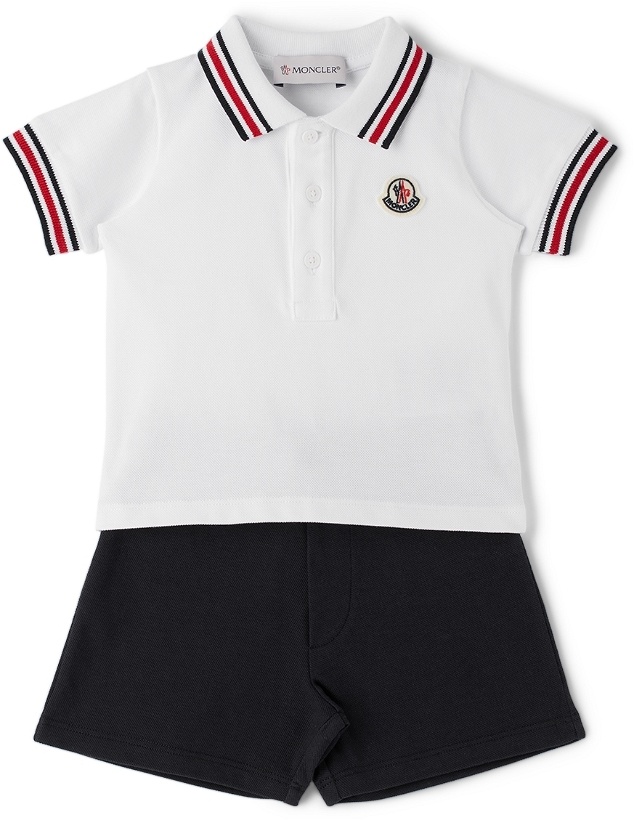 Photo: Moncler Enfant Baby White & Navy Polo & Shorts Set