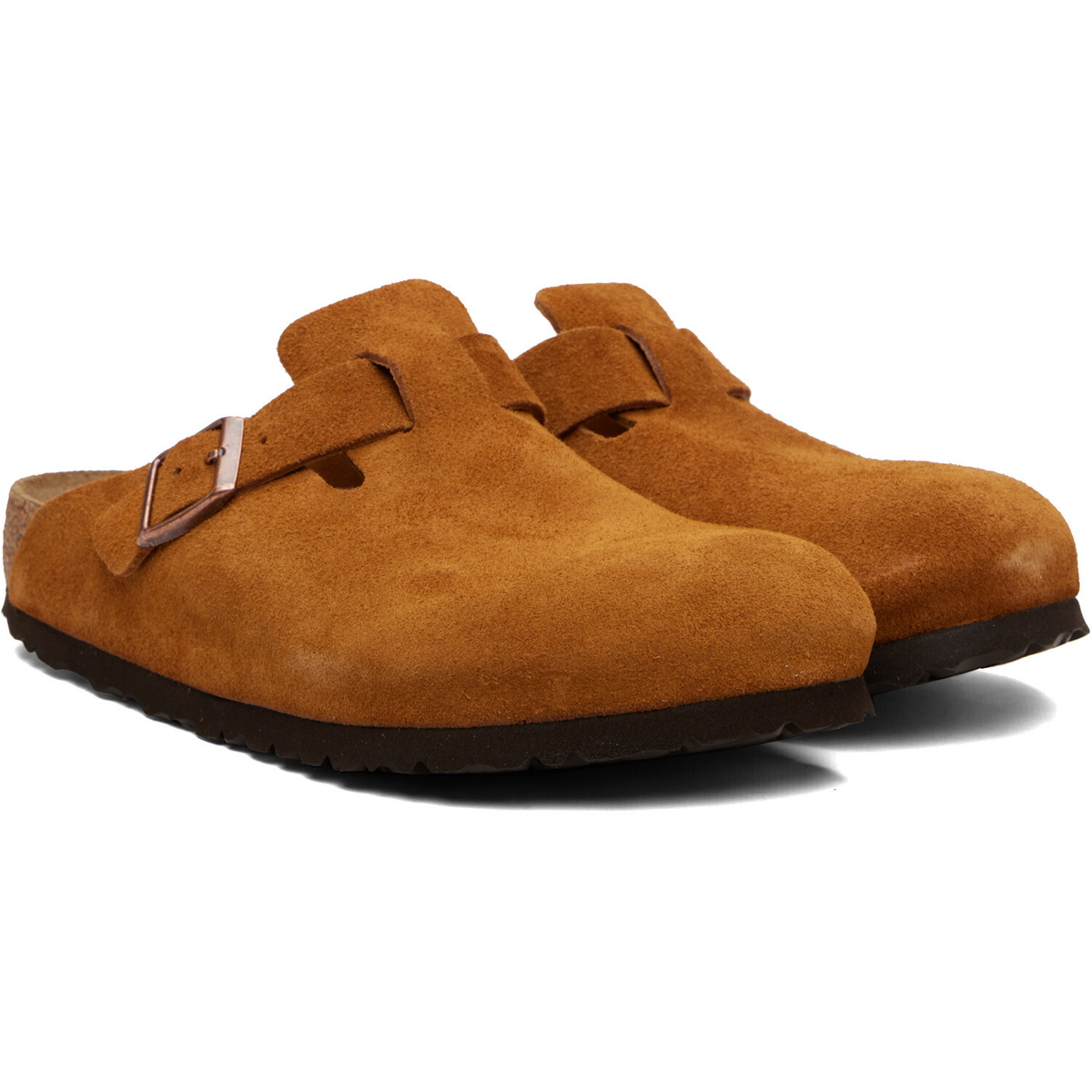 Birkenstock Tan Regular Boston Soft Footbed Suede Leather Loafers