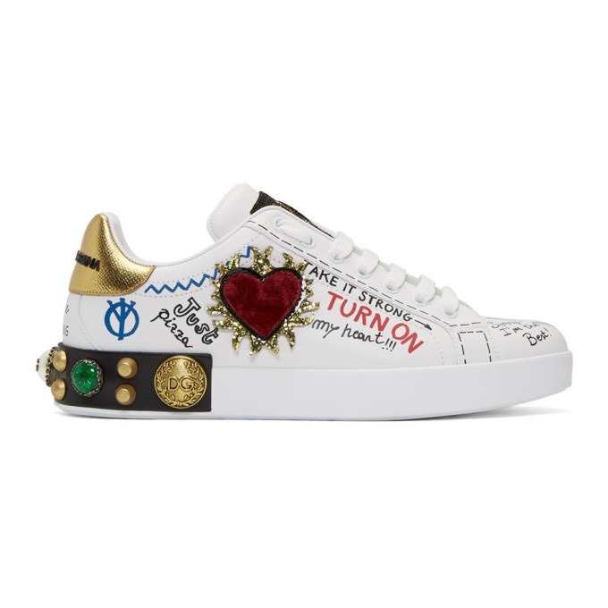 Photo: Dolce and Gabbana White Heart Graffiti Sneakers