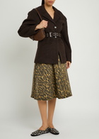 Ganni Belted Leopard-print Stretch-denim Midi Wrap Skirt Khaki