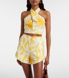 Cala de la Cruz Ivy printed halterneck linen crop top