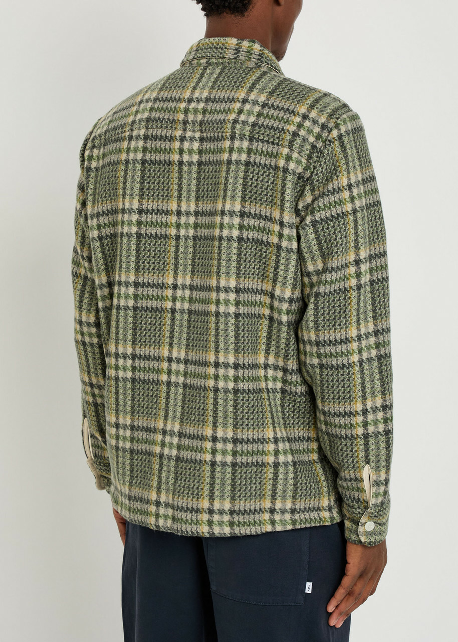 Wax London Whiting Checked Wool-blend Overshirt Green