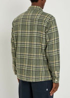 Wax London Whiting Checked Wool-blend Overshirt Green