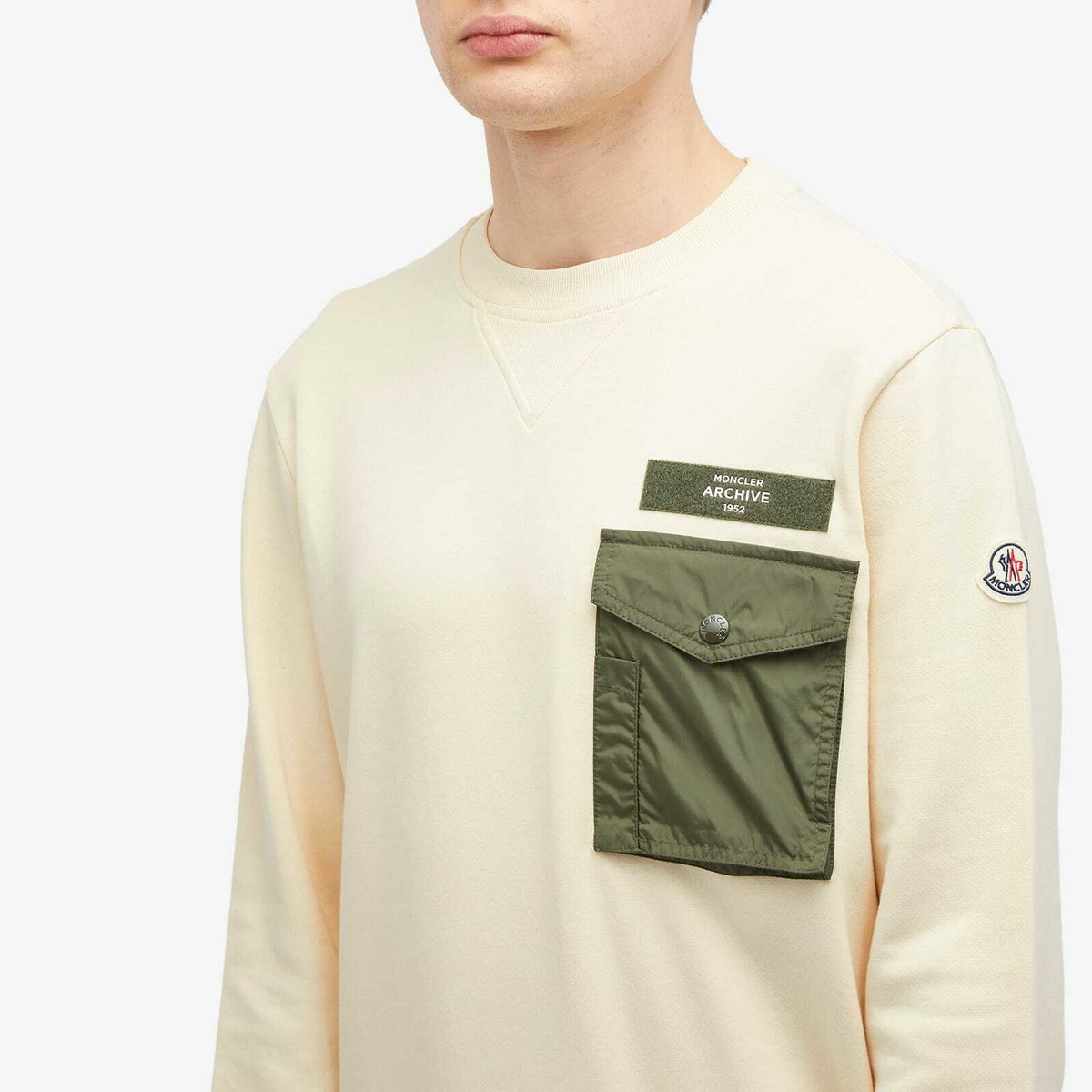 Moncler Men's Long Sleeve Nylon Pocket T-Shirt in White