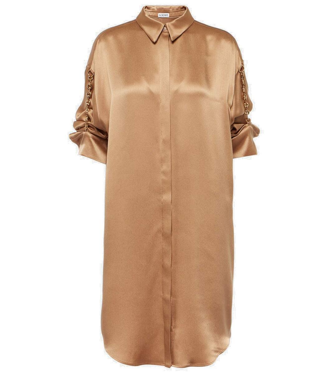 gold satin shirt dress Women's Olive Satin Jacquard Belted Shirt Dress – Trendia main image 1