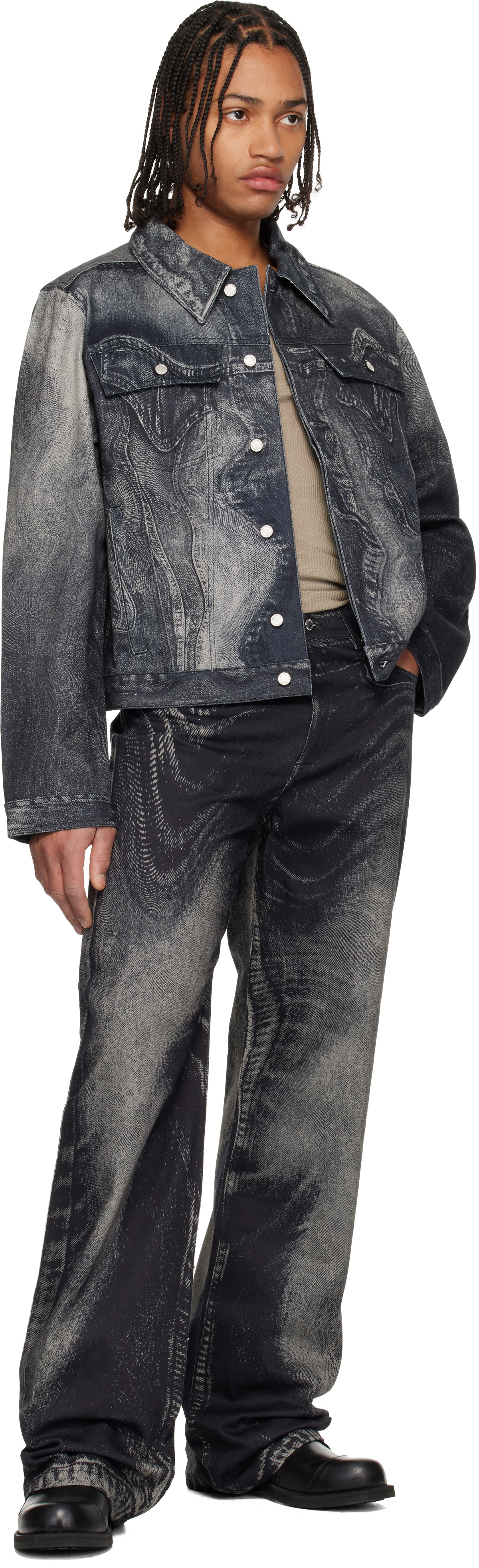 CAMPERLAB Black Distorted Print Denim Jacket