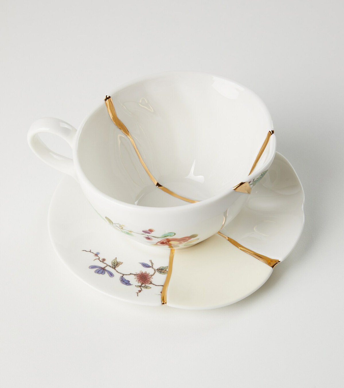 Seletti Kintsugi gold-plated porcelain teacup and saucer set by Marcantonio Raimondi Malerba