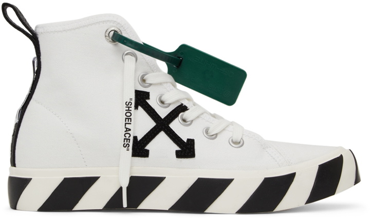 Photo: Off-White White & Black Mid Vulcanized Sneakers