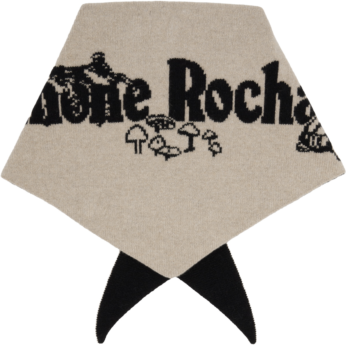 Simone Rocha Black & Beige Graphic Logo Knit Neckerchief Scarf