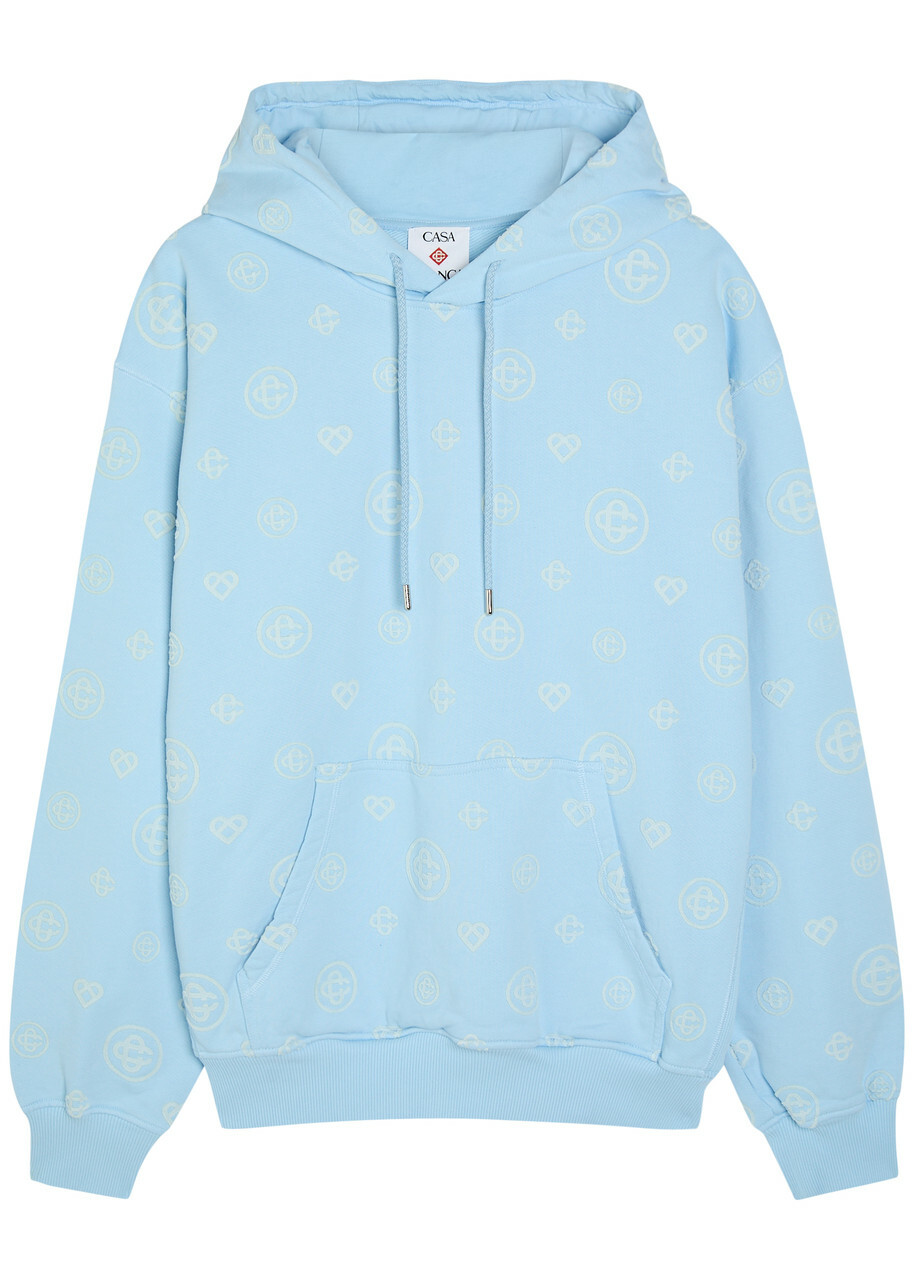 Casablanca Monogram Hooded Cotton Sweatshirt Light Blue