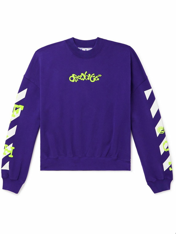 Photo: Off-White - Logo-Print Cotton-Jersey Sweatshirt - Purple