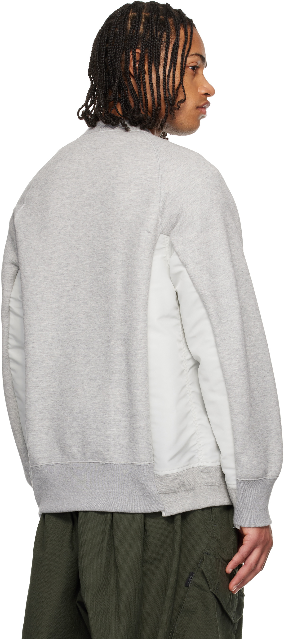 sacai Gray Sponge Sweat & Nylon Twill Sweatshirt