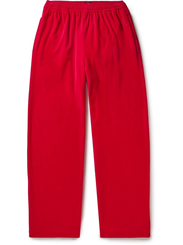 Photo: BALENCIAGA - Wide-Leg Cotton-Blend Velvet Sweatpants - Red