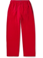 BALENCIAGA - Wide-Leg Cotton-Blend Velvet Sweatpants - Red