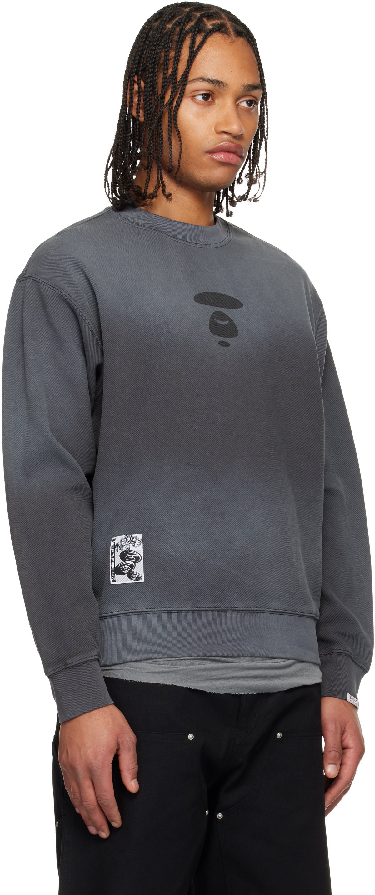 AAPE by A Bathing Ape Gray Moonface Crew Neck Sweatshirt