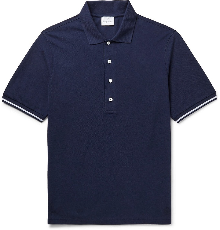 Photo: Kingsman - Contrast-Tipped Cotton-Piqué Polo Shirt - Blue