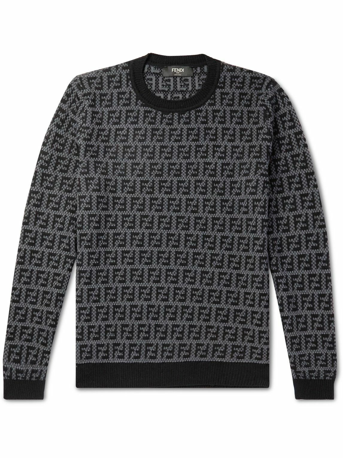 Fendi - Logo-Intarsia Wool, Cotton and Cashmere-Blend Sweater - Black Fendi