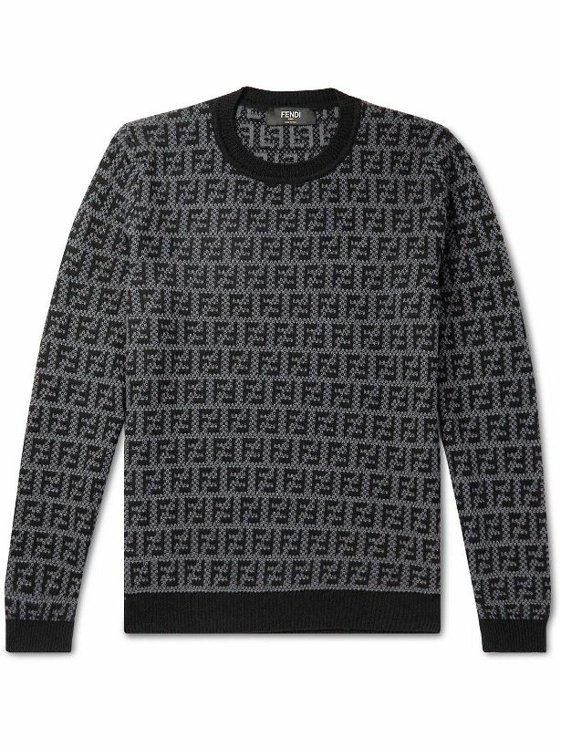 Photo: Fendi - Logo-Intarsia Wool, Cotton and Cashmere-Blend Sweater - Black