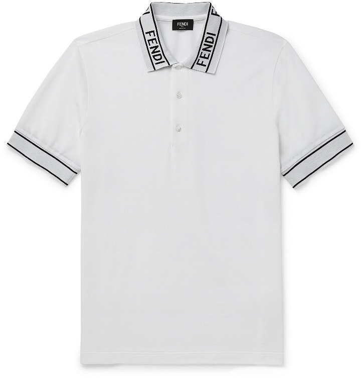 Photo: Fendi - Logo-Jacquard Cotton-Piqué Polo Shirt - White