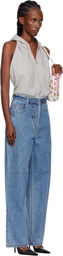 Pushbutton Gray & Blue Halter Hoodie Denim Jumpsuit