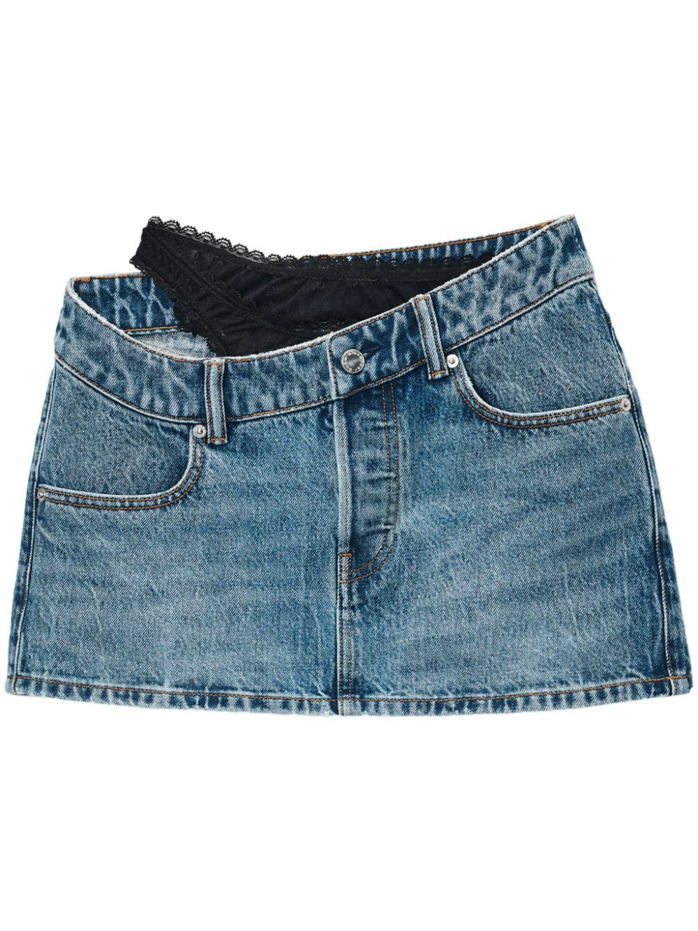 【送料関税込み】Alexander Wang SS25 Denim mini skirt Alexander Wang logo-embroidered Denim Mini Skirt | Blue