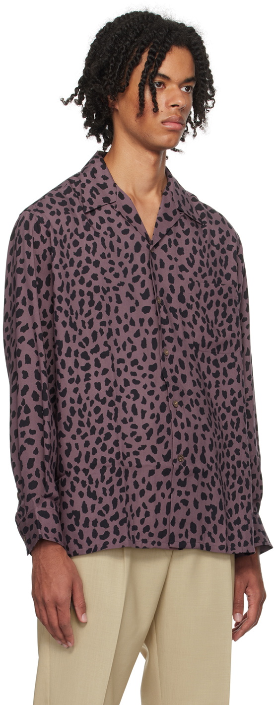 トップス WACKO MARIA BLUE LEOPARD PRINT CASUAL L WACKO MARIA Camp-Collar Leopard-Print TENCEL™ Lyocell Shirt