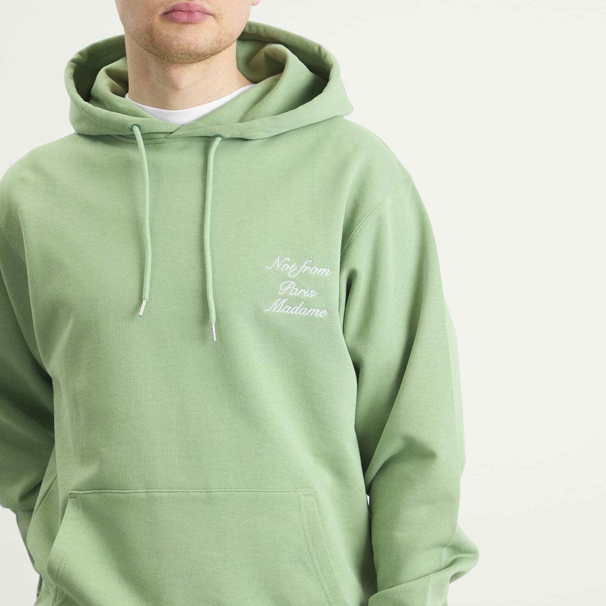 Drôle de Monsieur Men's Calligraphy Slogan Hoodie in Light Green