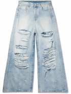 VETEMENTS - Wide-Leg Distressed Jeans - Blue