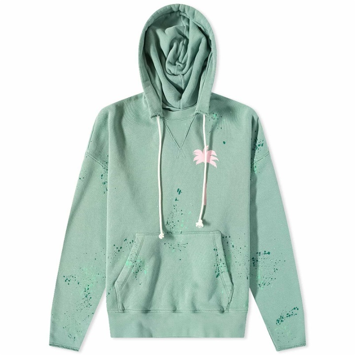 Photo: Palm Angels Men's Painted Popover Hoody in Green/Pink