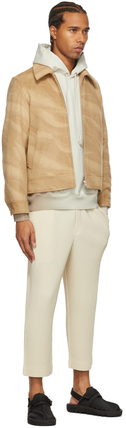 AURALEE Beige Wool & Cashmere Jacquard Melton Zip Jacket Auralee