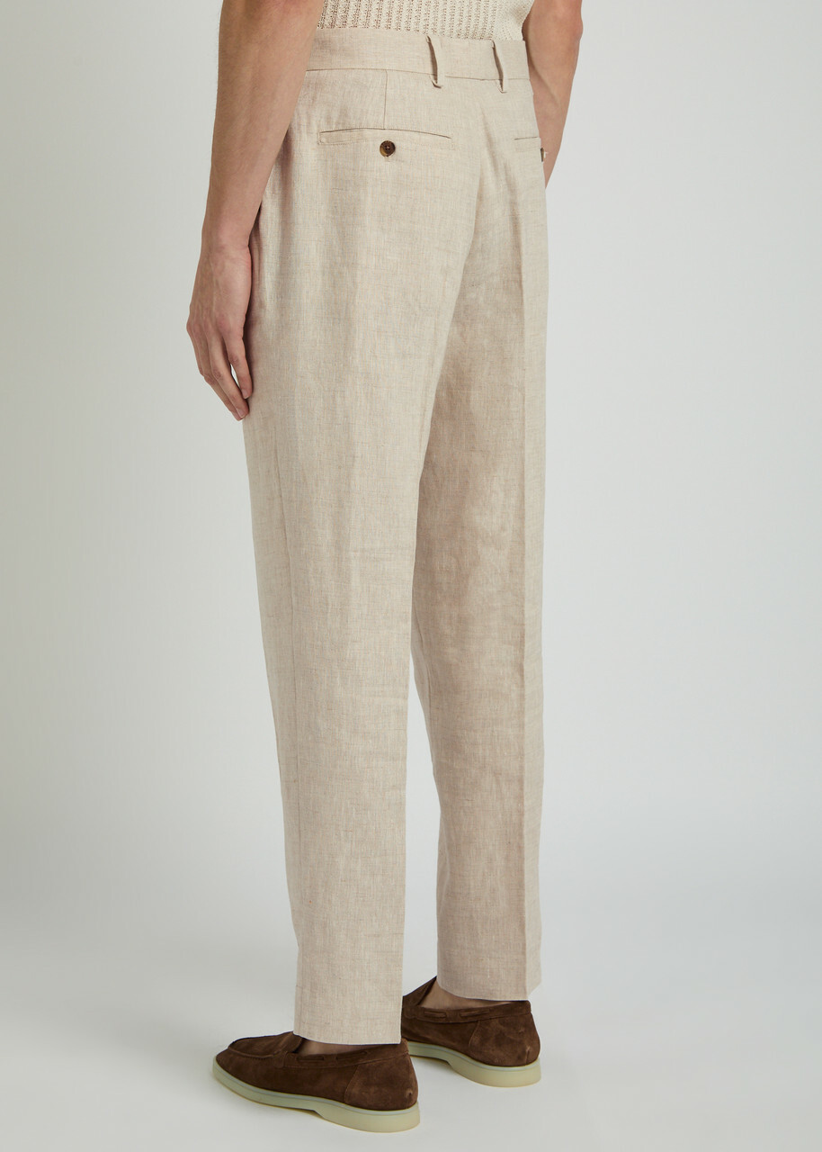 Wax London Aubyn Tapered-leg Linen Trousers Beige