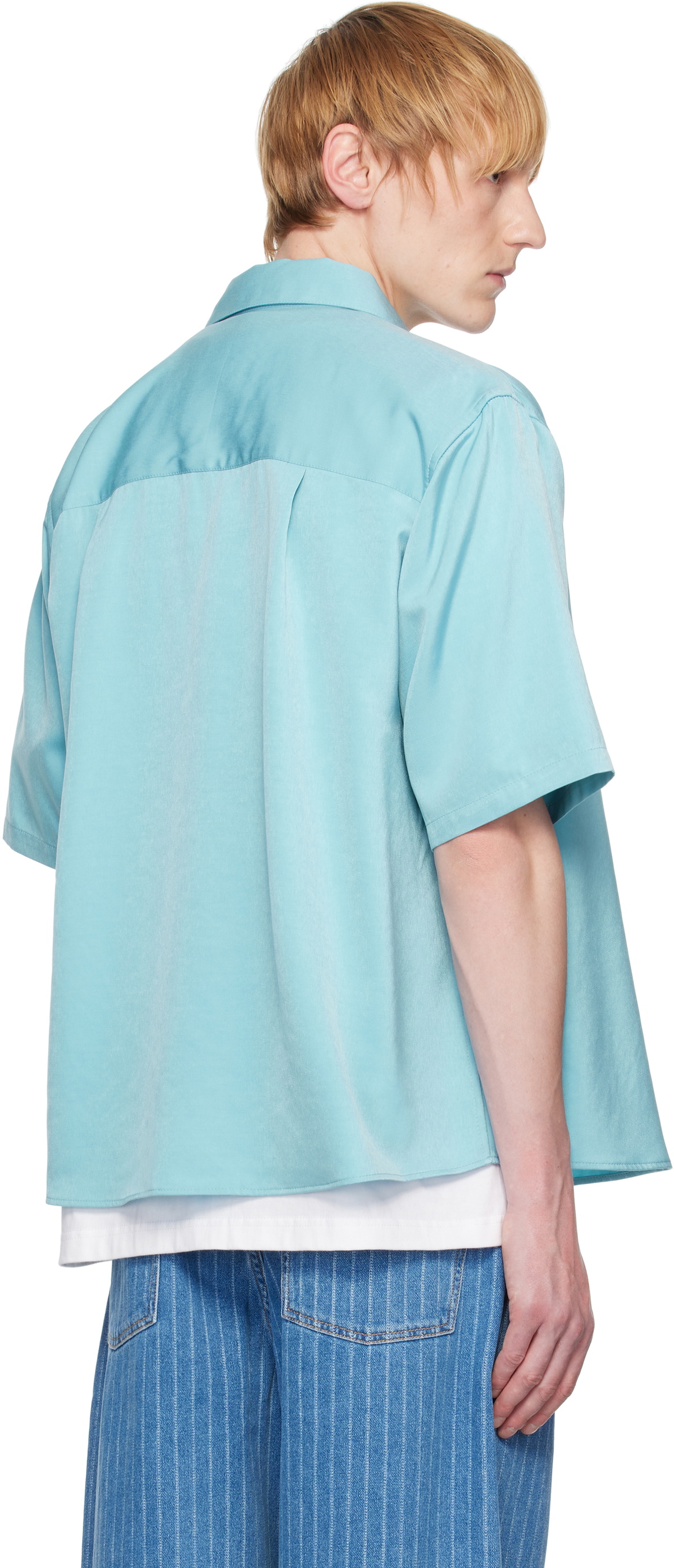 RICE NINE TEN Blue Medium-Short Cupro Satin Shirt