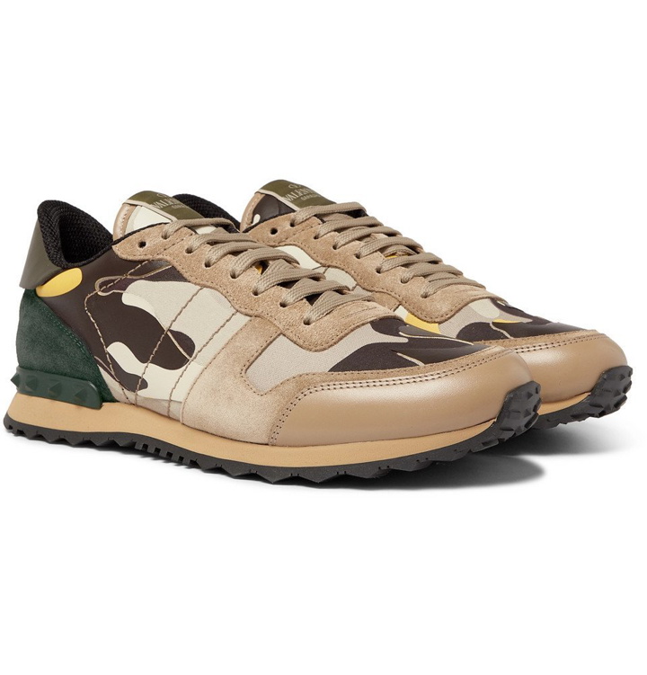 Photo: Valentino - Valentino Garavani Rockrunner Camouflage-Print Canvas, Leather and Suede Sneakers - Neutral