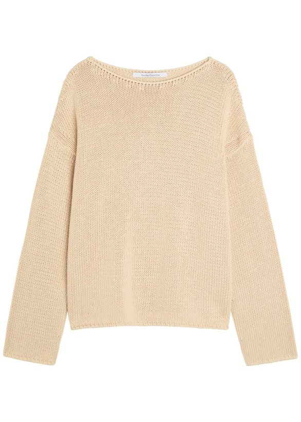 Photo: Another Tomorrow Draped Ribbed Cotton-knit Jumper Beige