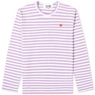 Comme des Garçons Play Men's Little Red Heart Long Sleeve Stripe T in Purple