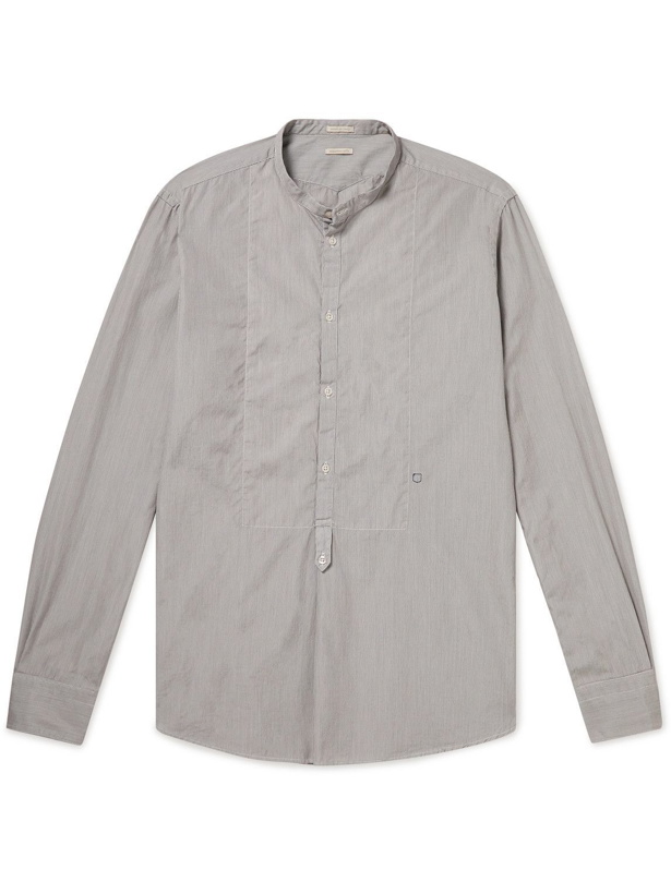 Photo: Massimo Alba - Kos Grandad-Collar Pinstriped Cotton-Poplin Shirt - Gray