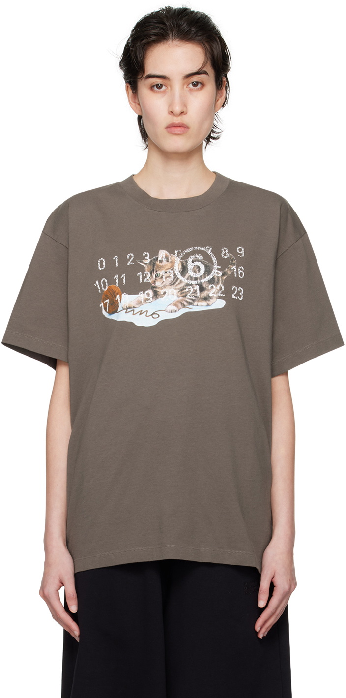 MM6 Maison Margiela Brown Cat & Wool T-Shirt MM6 Maison Margiela