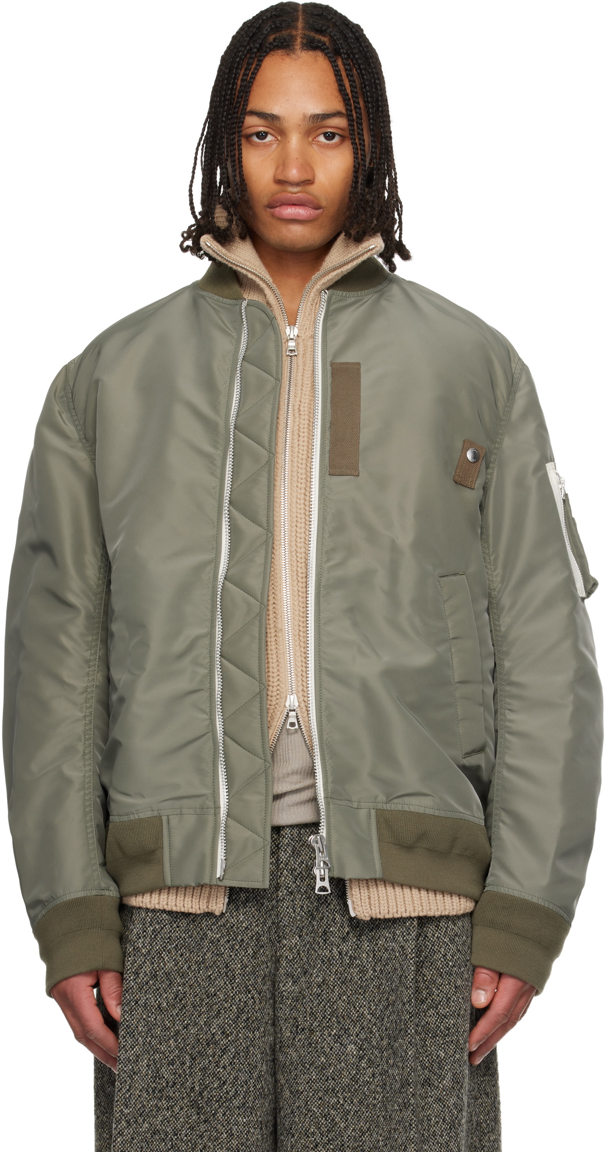 sacai Khaki Nylon Twill Blouson Bomber Jacket Sacai