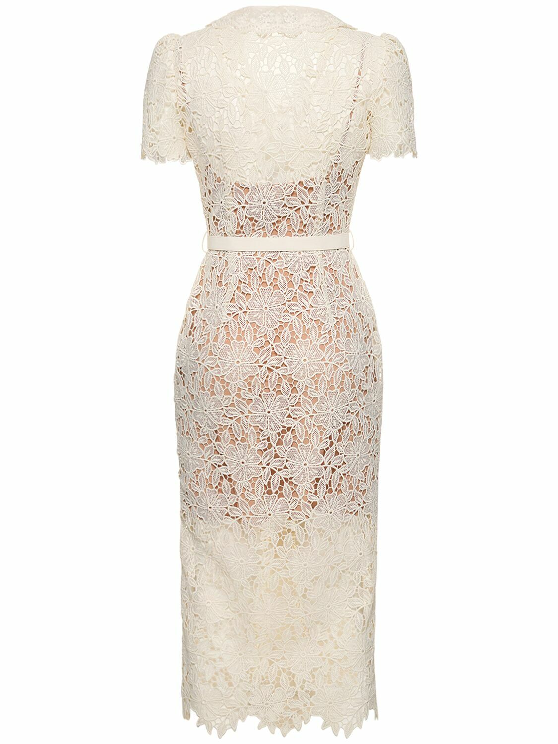 Short Sleeve Lace Midi Dress - Black