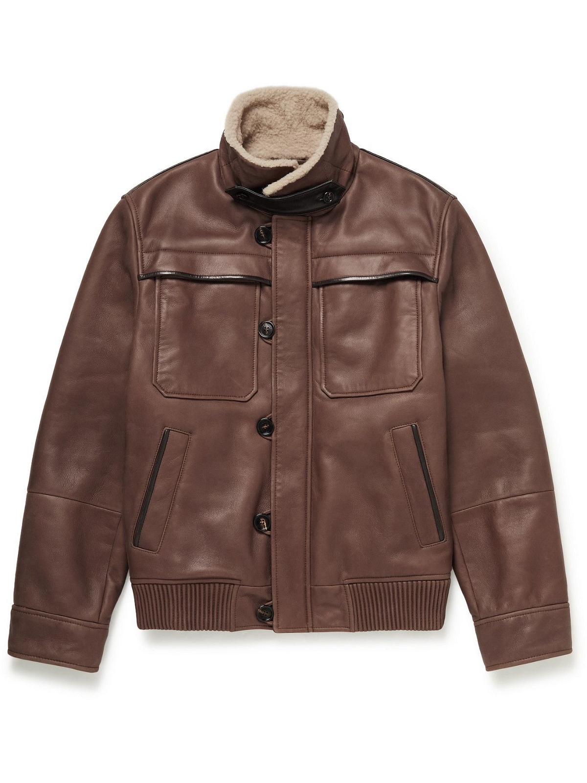 Photo: BRUNELLO CUCINELLI - Shearling-Lined Leather Jacket - Brown