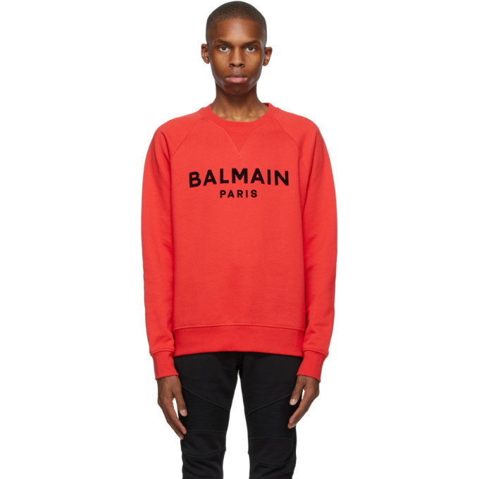 Photo: Balmain Red Flocked Logo Sweatshirt