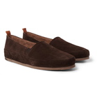 Mulo - Shearling-Lined Suede Slippers - Dark brown